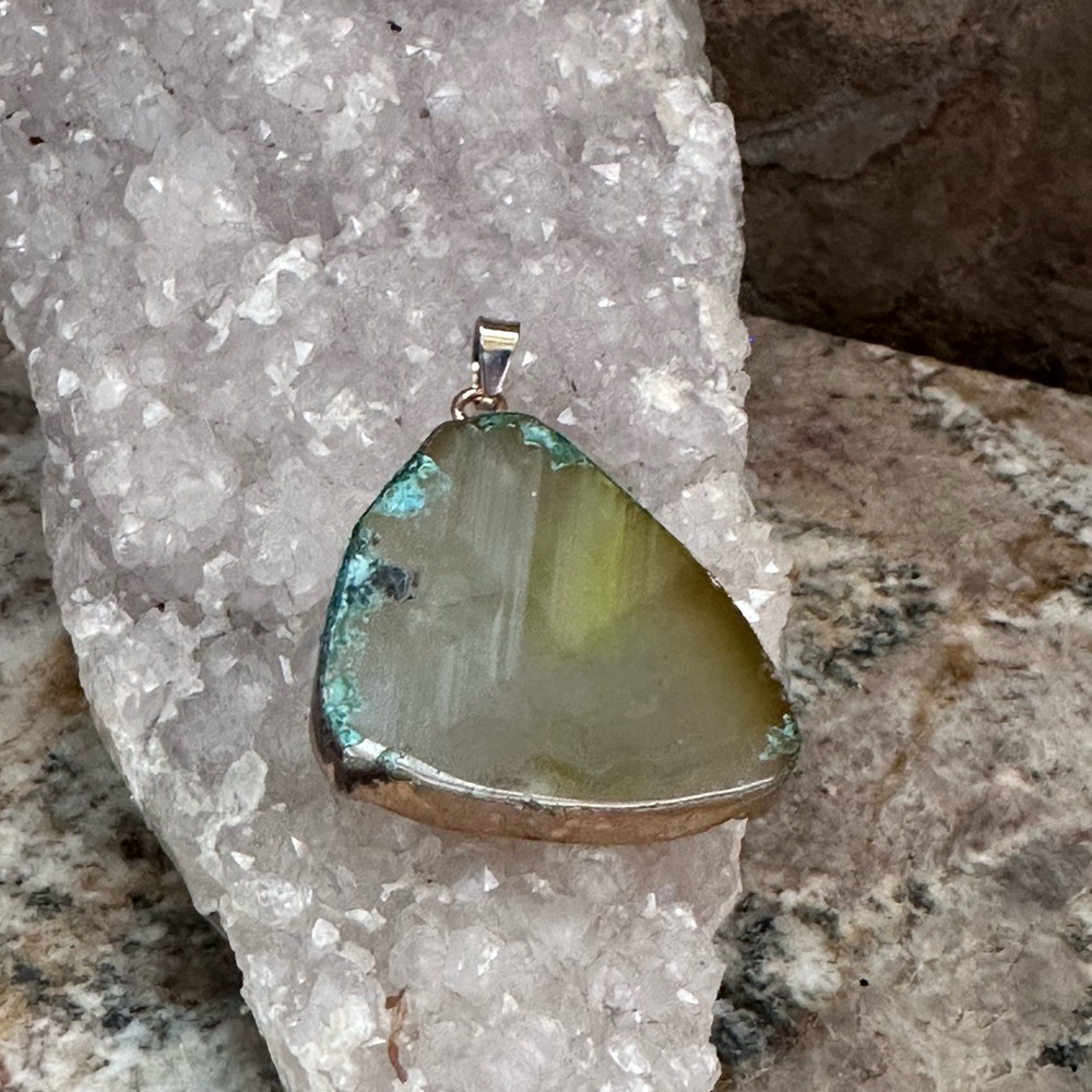 Gold Vintage Green Brown Agate Pendant